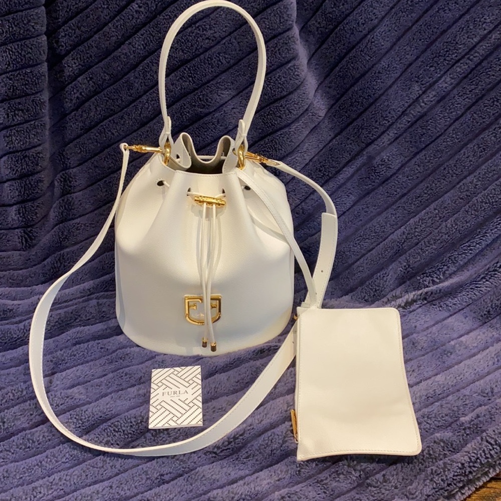 Furla Corona White Leather Bucket Bag